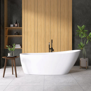 Lahore Freestanding Acrylic Soaking Bathtub, White, 66.9"l X 29.1"w