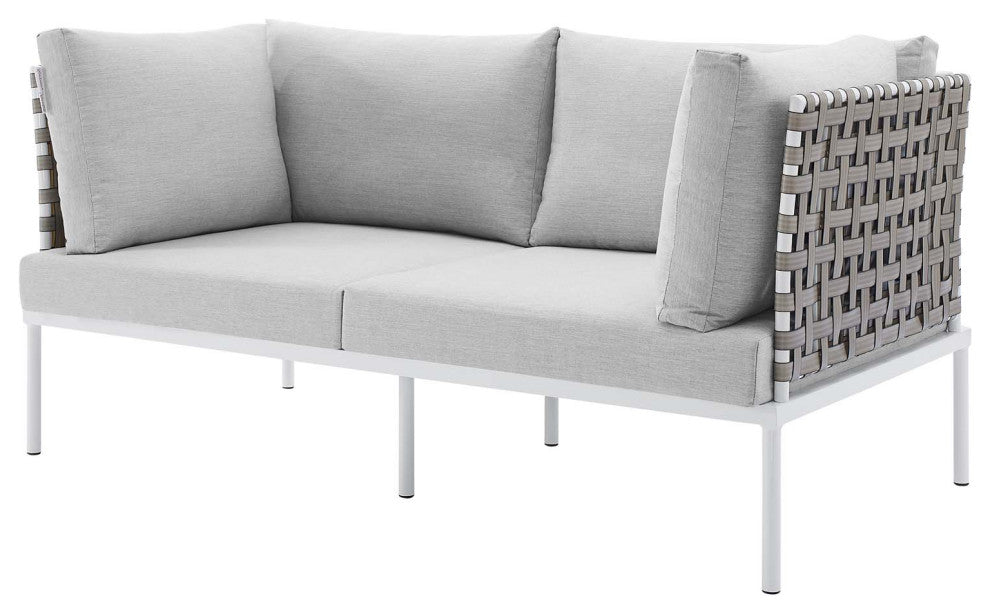 Lounge Sectional Sofa Chair Table Set, Sunbrella, Aluminum, Gray, Outdoor