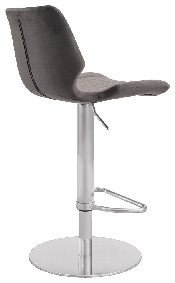 Dove Gray Velvet and Chrome Channel Adjustable Swivel Bar Stool