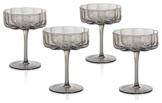 Reinhard 4-Piece Set Handblown Coupe Glasses, Smoke