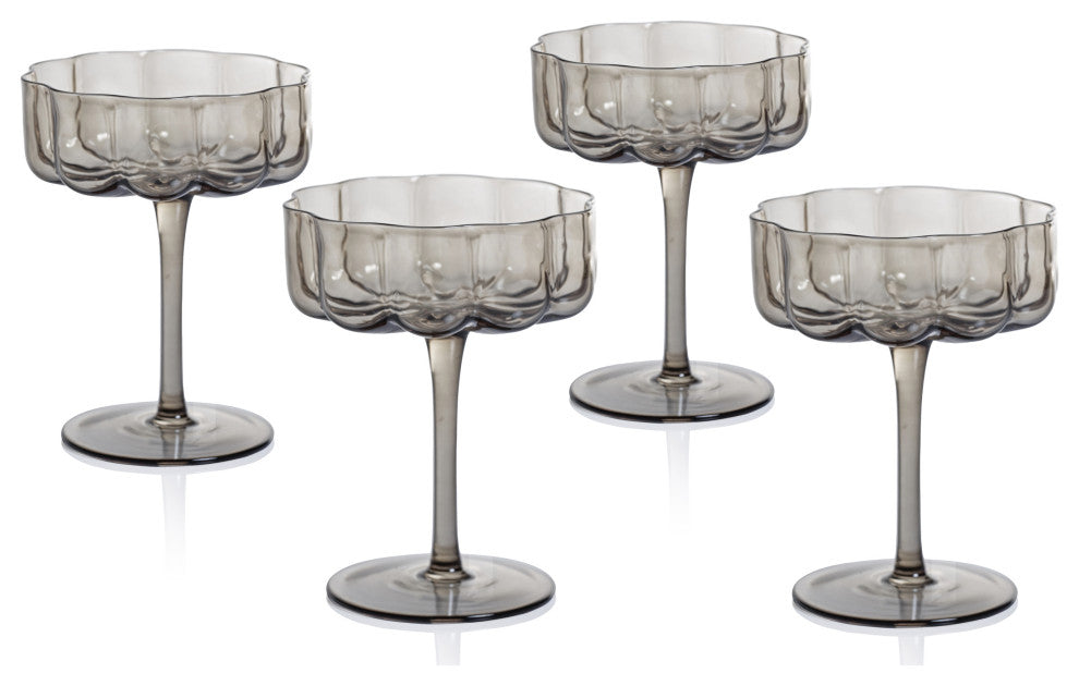 Reinhard 4-Piece Set Handblown Coupe Glasses, Smoke