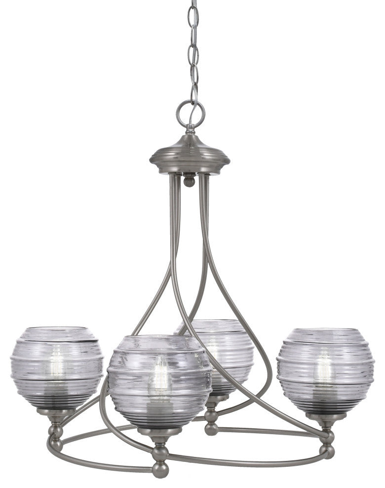 Capri 4-Light Chandelier, Brushed Nickel/Smoke Ribbed