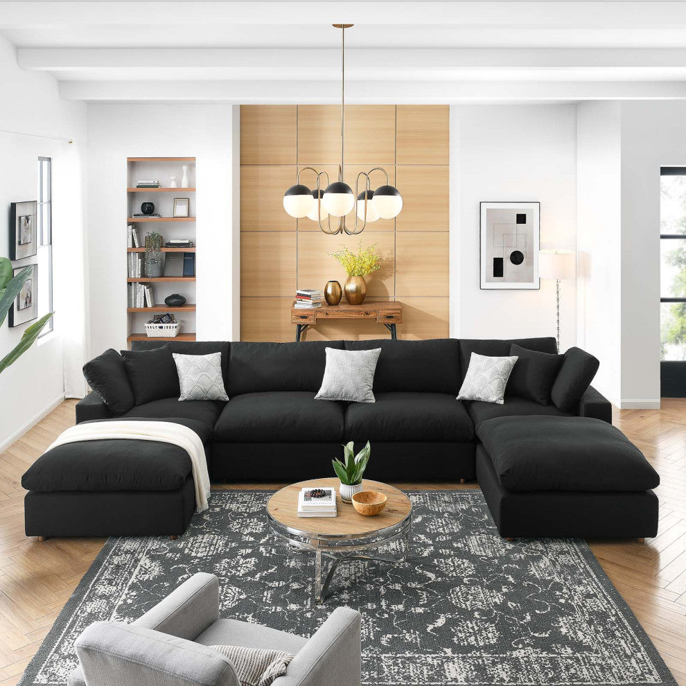 Commix Down Filled Overstuffed 6-Piece Sectional Sofa, Black