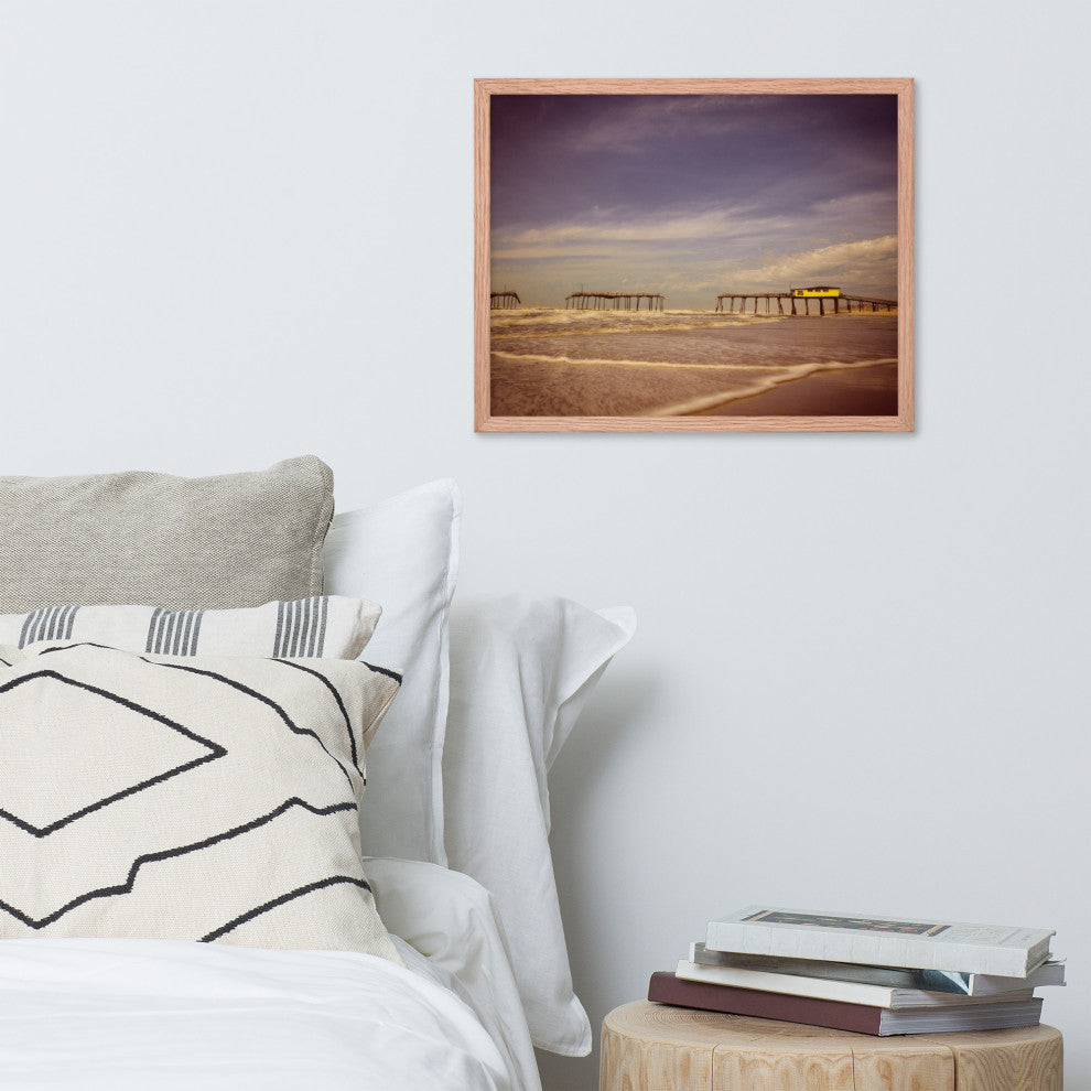Aged View of Frisco Pier Coastal Framed Photo Paper Print, Red Oak, 16" X 20"