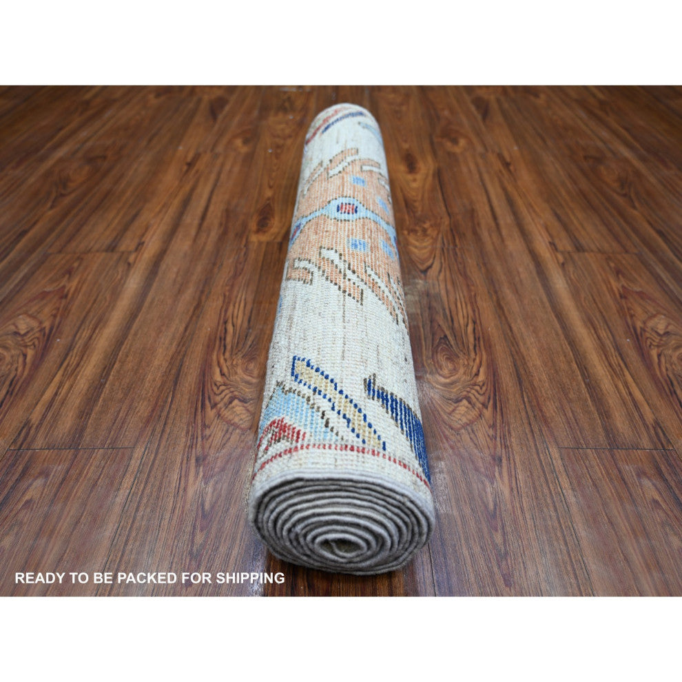Tan Anatolian Village Inspired Design Wool Hand Knotted Runner Rug 3'x10'