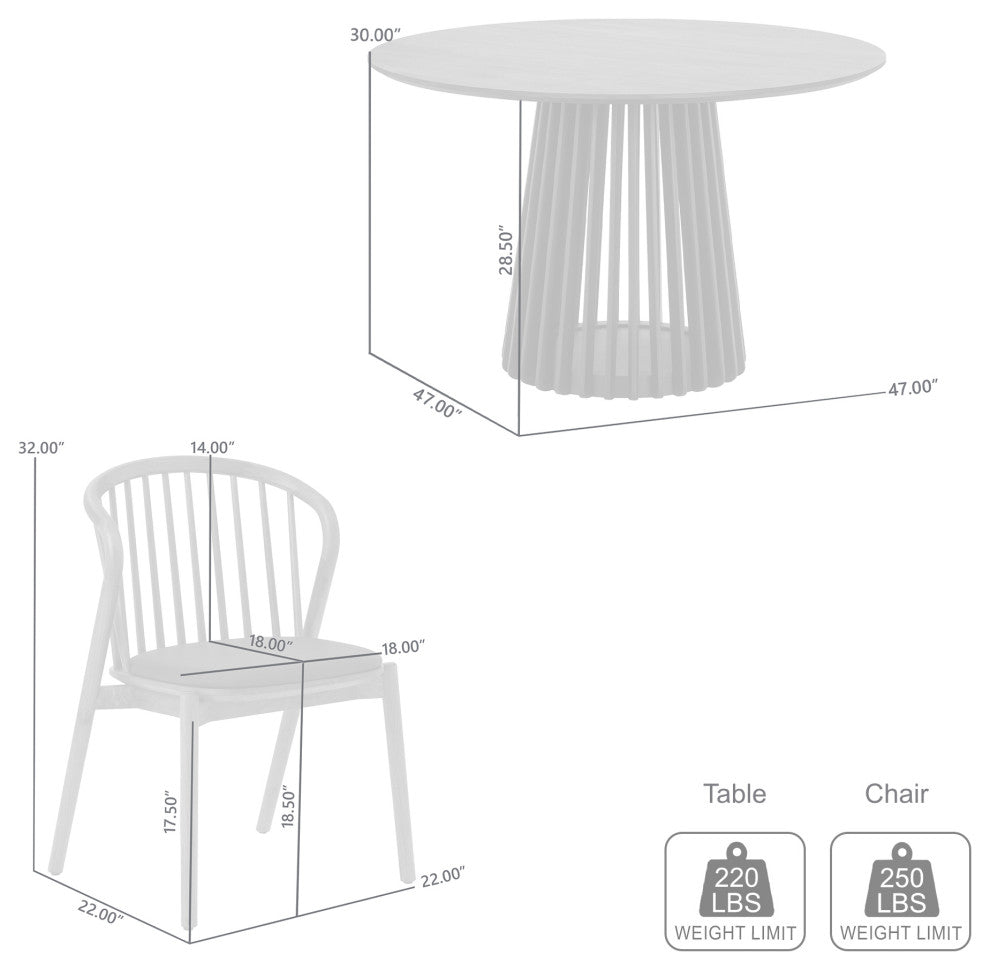 Pasadena Echo 5-Piece Round Dining Set, Black Oak Finish With Black Faux Leather