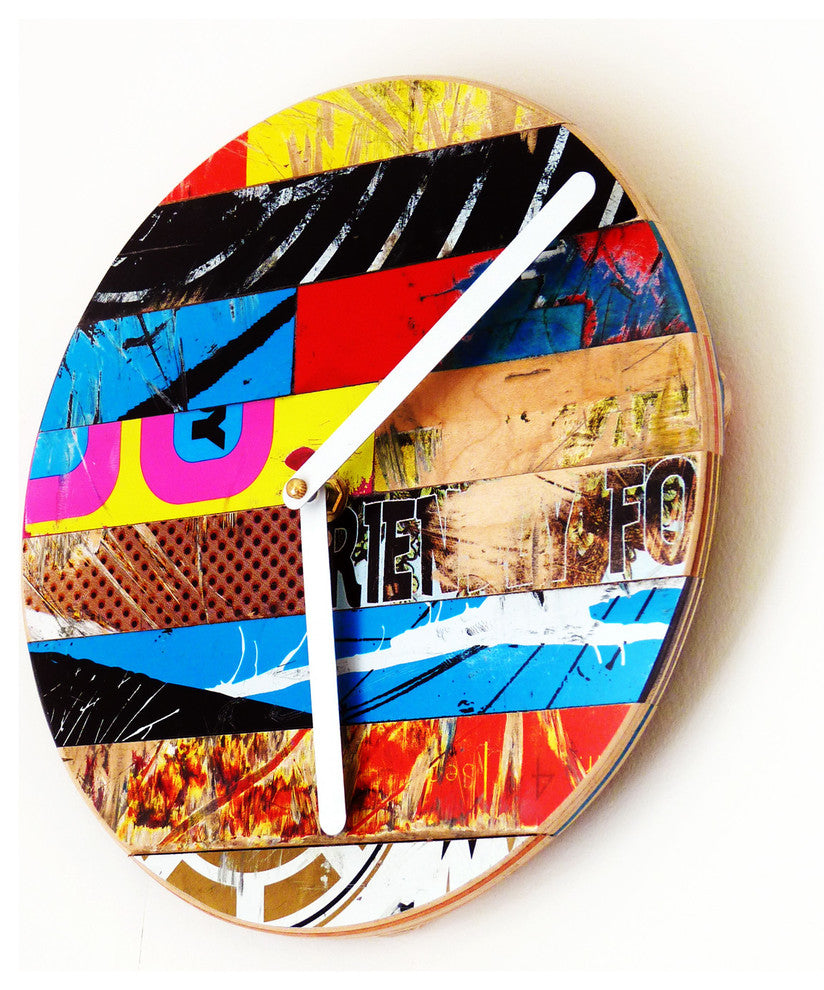 Basic Skate Clock - 10" Dia. Recycled Skateboard WallClock by Deckstool