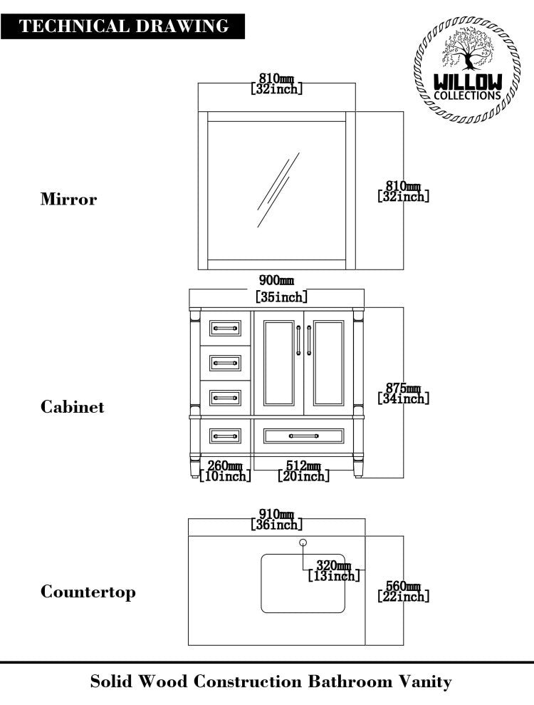 Aberdeen 36 Right Offset Bath Vanity in Dark Forest Green 2" Carrara Quartz