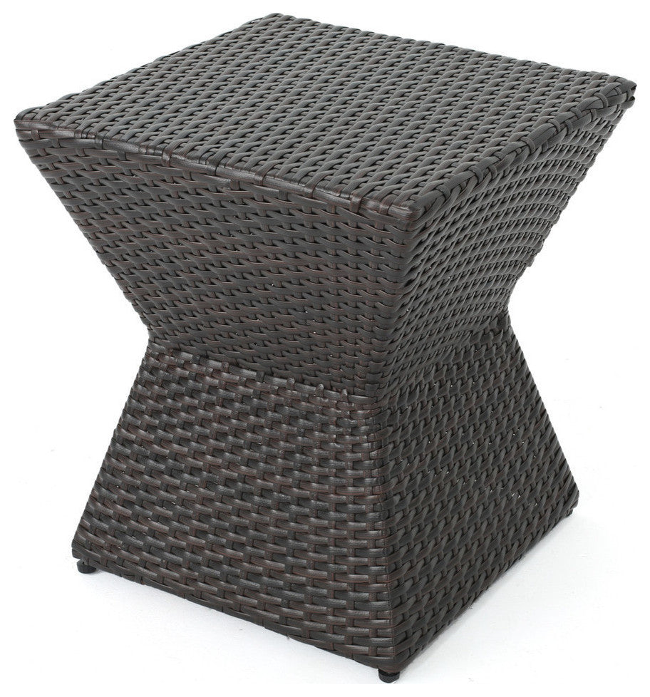 GDF Studio Frances Outdoor 16" Multi-Brown Wicker Square Side Table