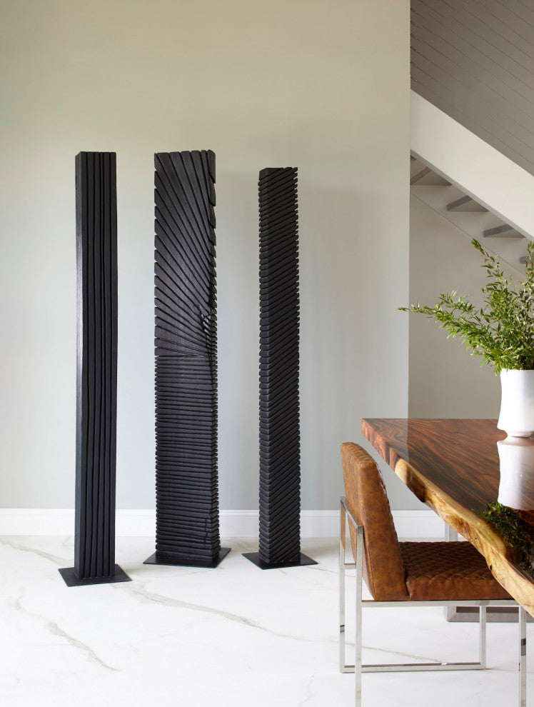 Black Wood Abstract Sculpture, 7x6x83"