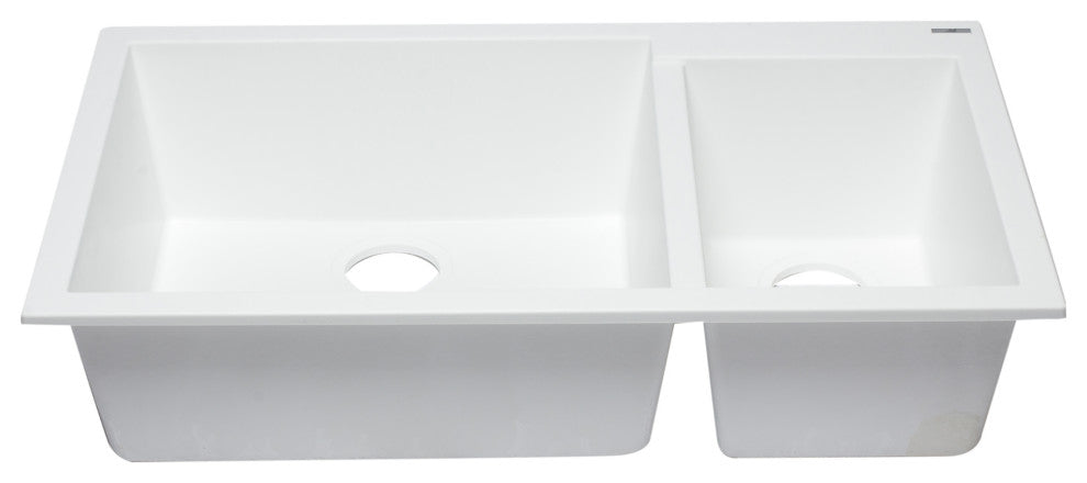 ALFI brand AB3319UM-W White 34" Double Bowl Granite Composite Kitchen Sink