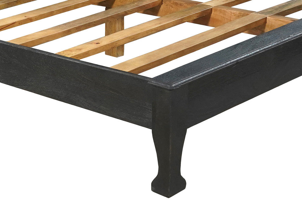 Milano Floral Carved Solid Wood Queen Panel Bed, Black, King