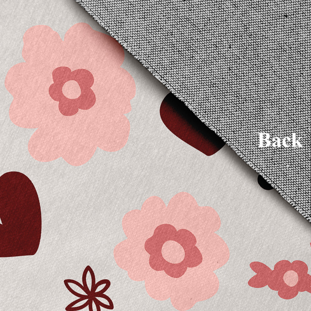Flowery Love Valentines Chenille Rug, Gray, 5'x7'