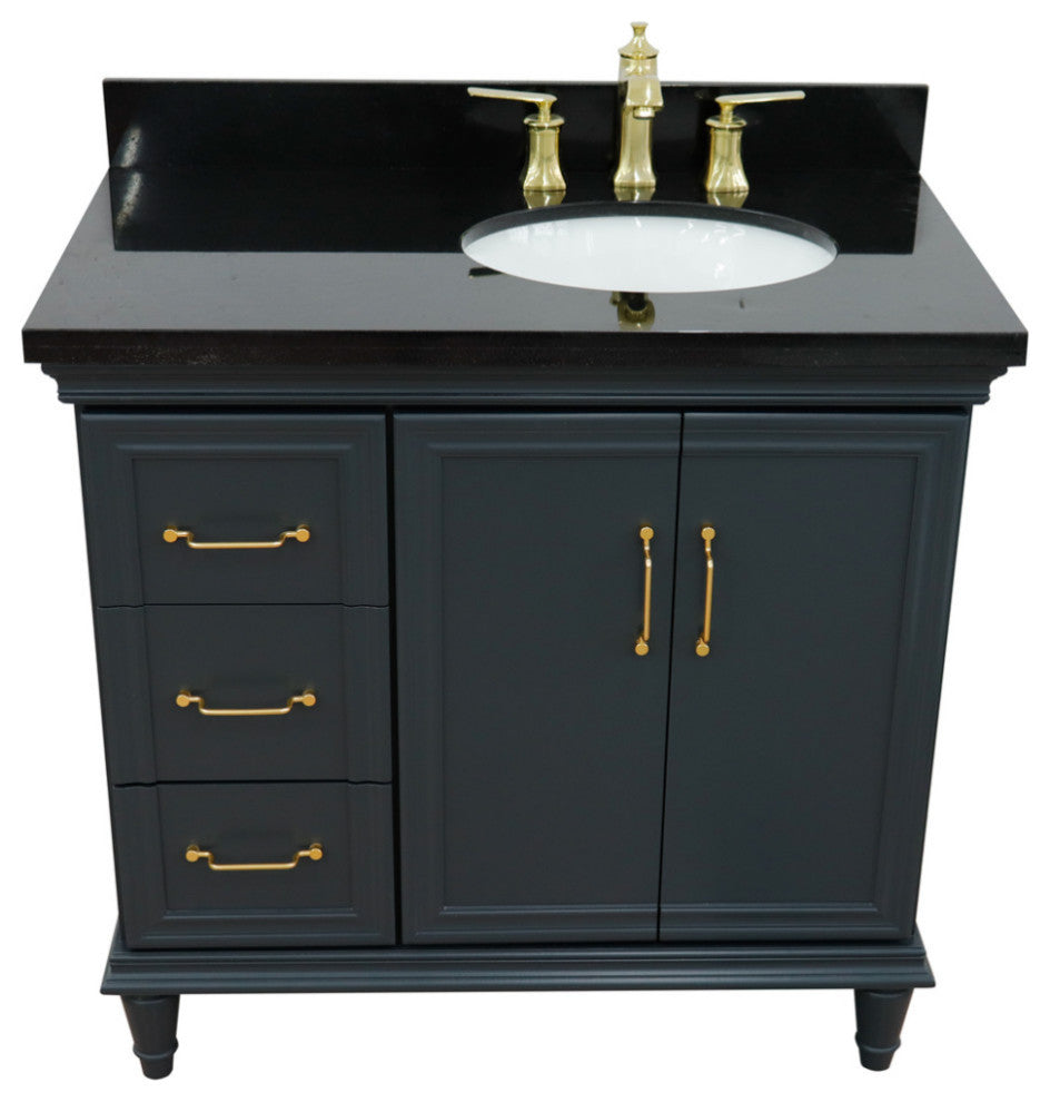 37" Single Vanity, Dark Gray Finish With Black Galaxy