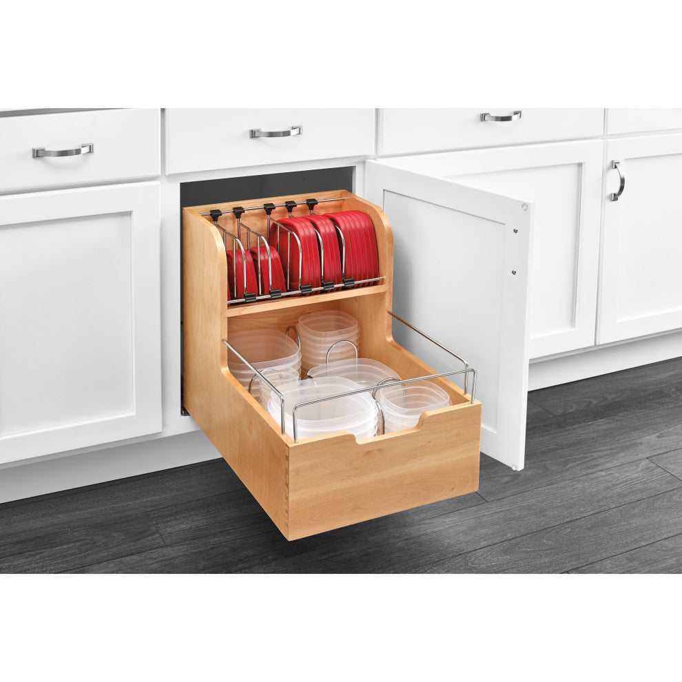 Wood Base Cabinet Food Storage Pull Out Organizer With Soft Close, 14.5"