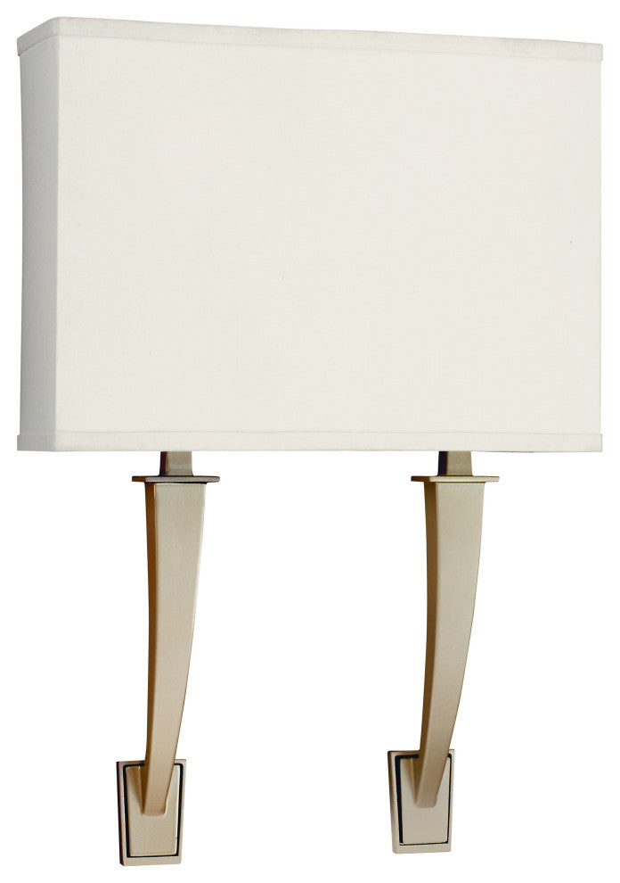 Sheridan Double Arm LED Sconce, Champagne Finish, Cream Linen Shade