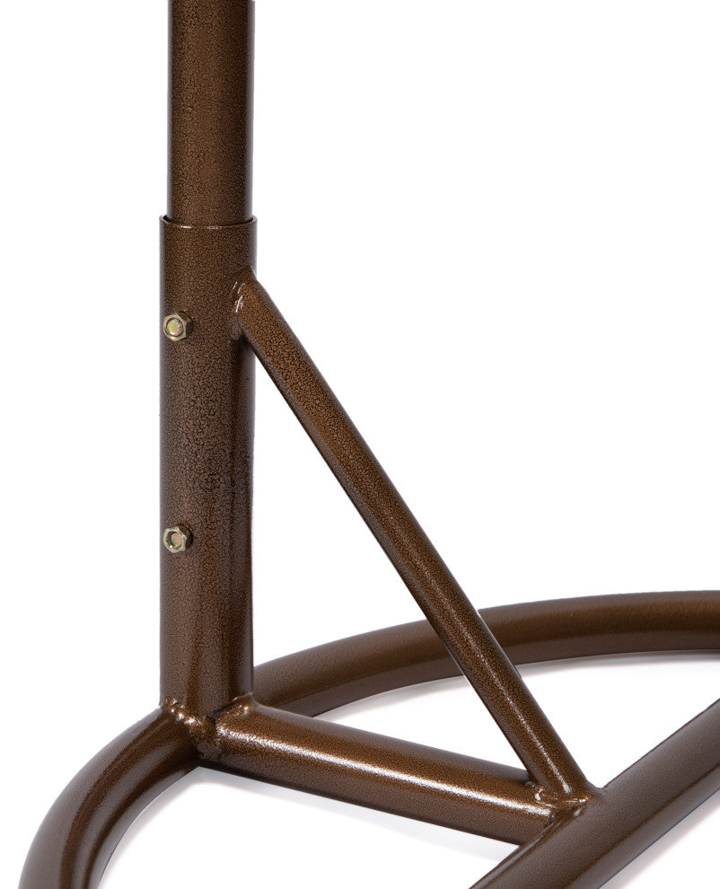 LeisureMod Beige Wicker Hanging Egg Swing Chair With Stand and Cushion, Charcoal Blue