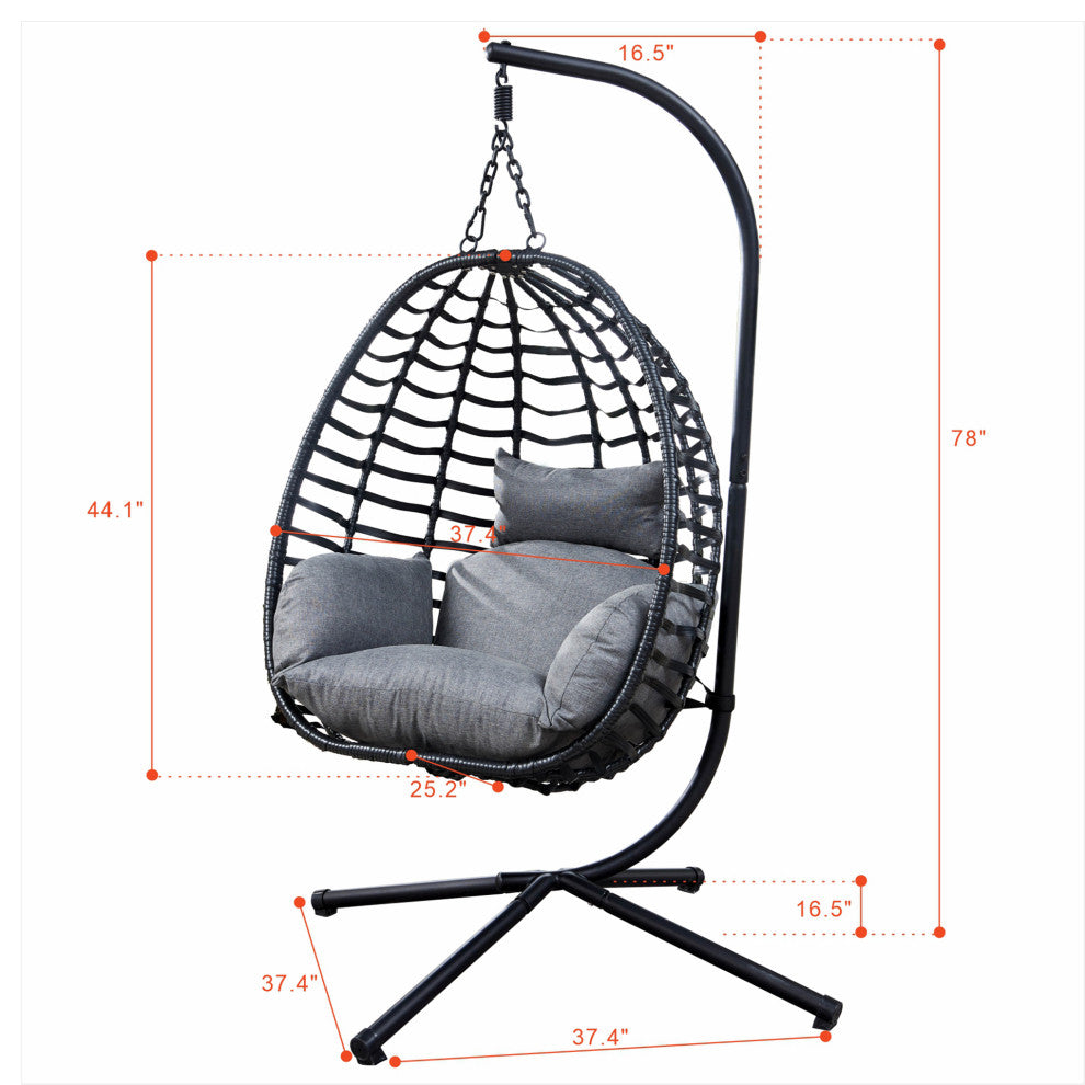 Outdoor Rattan Swing Chair Hanging Egg Chair With Cushion, Red
