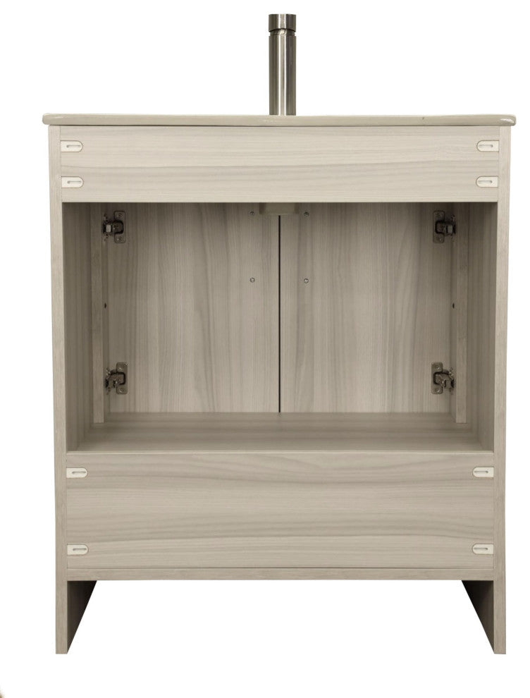 Pacific 30" Vanity With Integrated Ceramic Top and Brushed Nickel Handles, Ash G