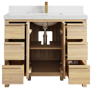 Elizabeth Oak 42" Single Sink Vanity, White 2" Empira Quartz