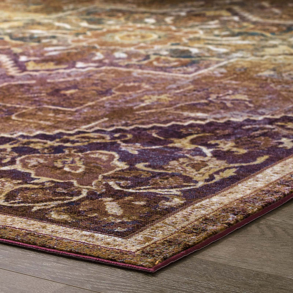 Kaede Transitional Distressed Vintage Floral Persian Medallion 4x6 Area Rug