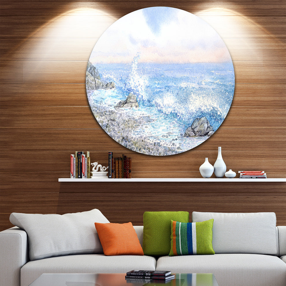 Blue Watercolor Waters, Seascape Round Wall Art, 23"