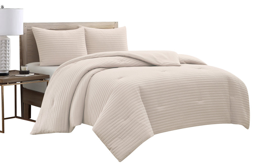 Felicia 3 Piece Comforter Set, Beige, King