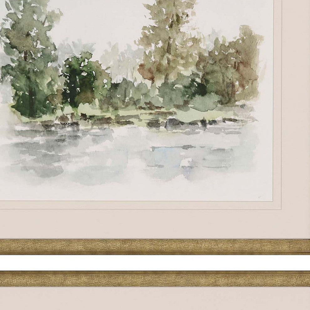 Set Of Two Wooded Stream Framed Art Gold Picture Frame Print Wall Art