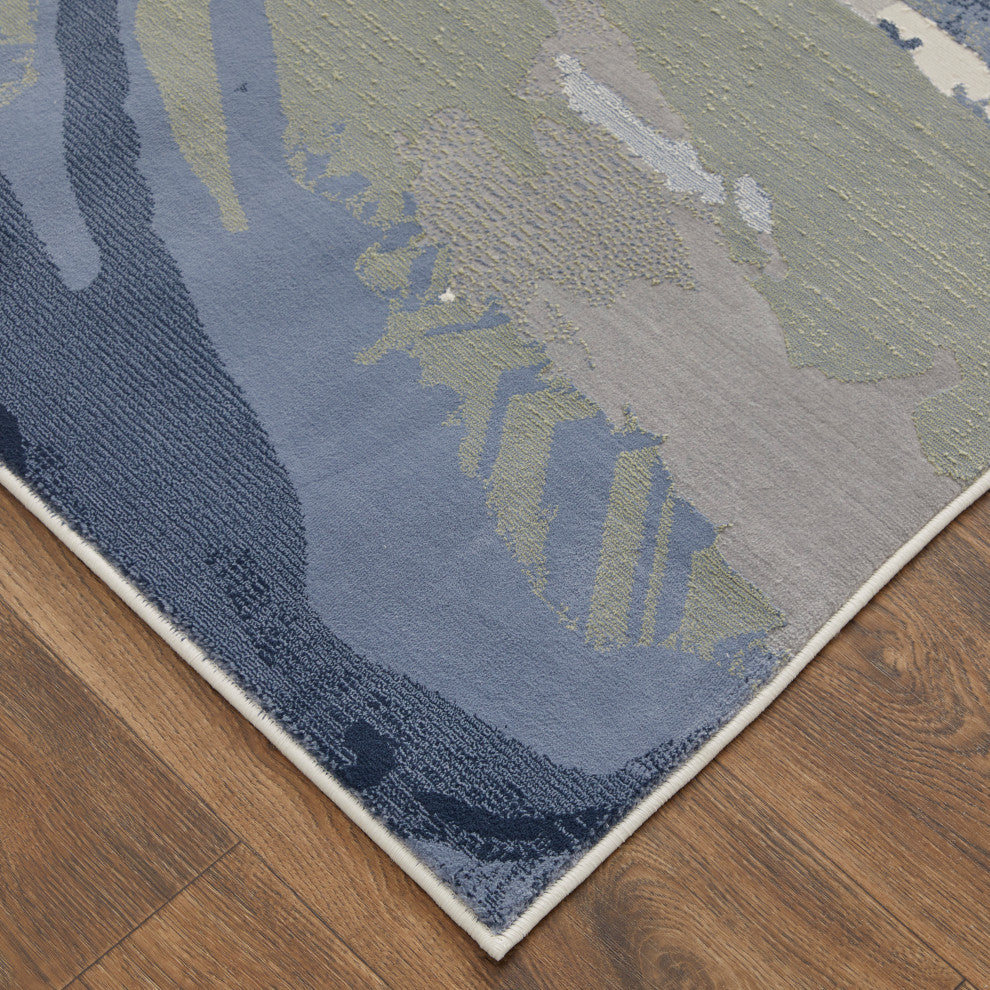 Takara Modern Abstract, Blue/Gray/Ivory, 3'10"x6' Accent Rug