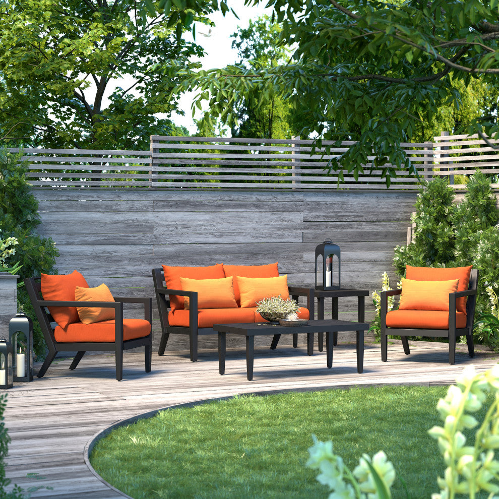 Thelix 5 Piece Sunbrella Outdoor Patio Seating Set, Tikka Orange