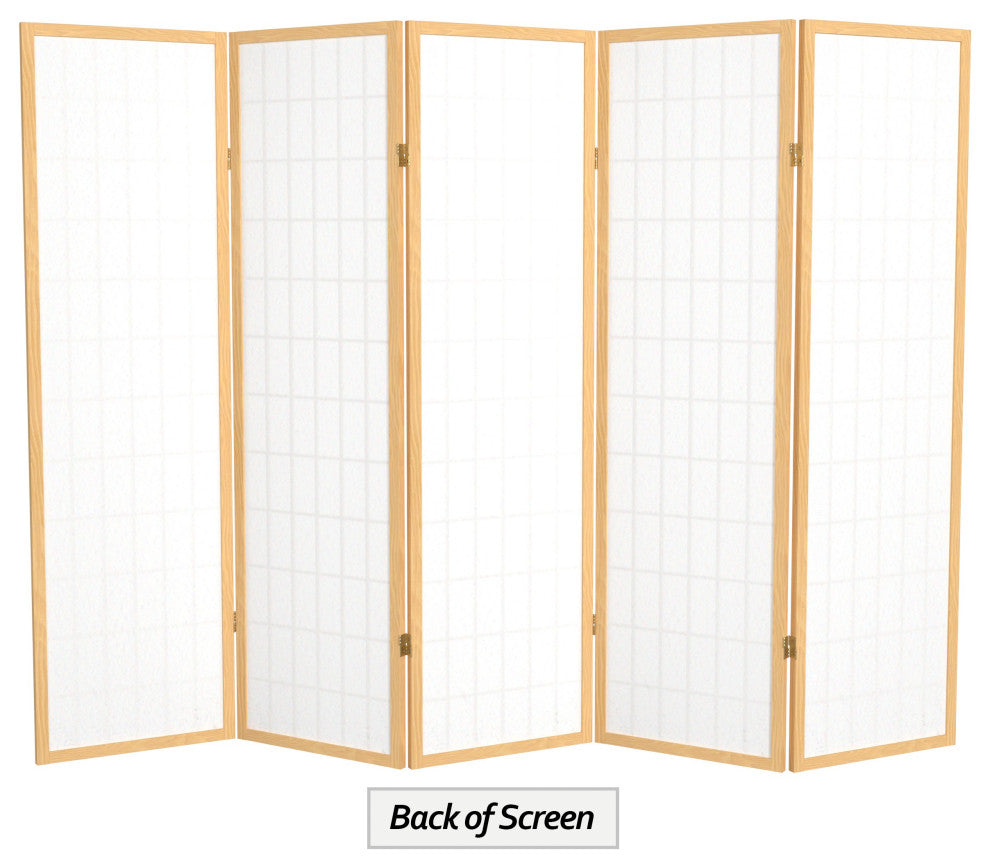 5' Tall Window Pane Shoji Screen, Natural, 5 Panels