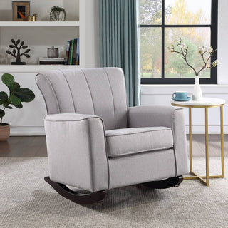 Upholstered Rocking Chair with Square Armrest in Light Gray