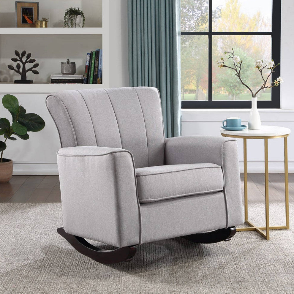 Upholstered Rocking Chair with Square Armrest in Light Gray