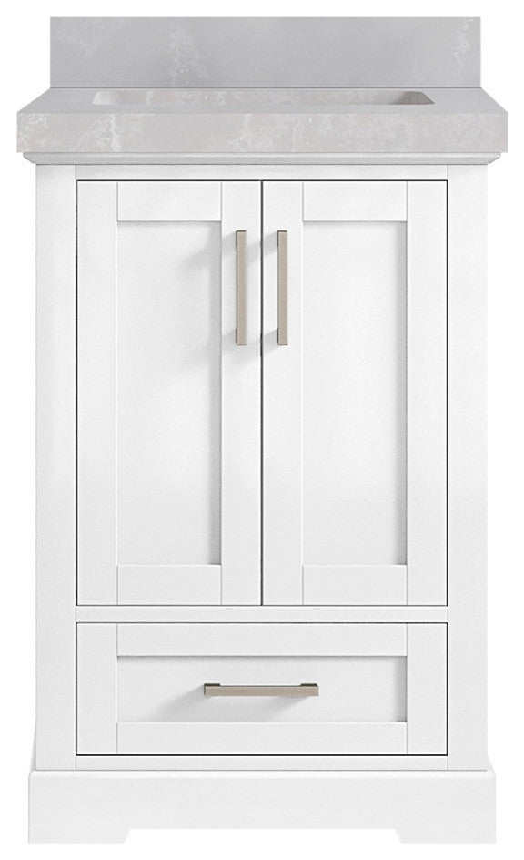 Boston 24 Single Sink Bathroom Vanity, White 2" Pearl Gray