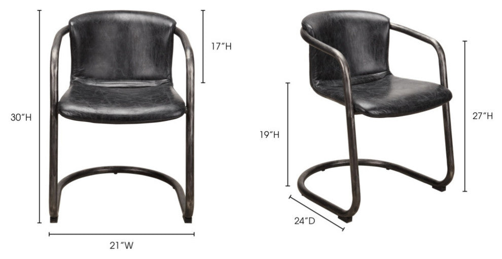Freeman Dining Chair Onyx Black Leather, Set of 2