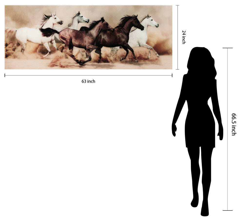 "Stampede" Horse Wall Art Tempered Glass Contemporary Artwork 63" x 24"