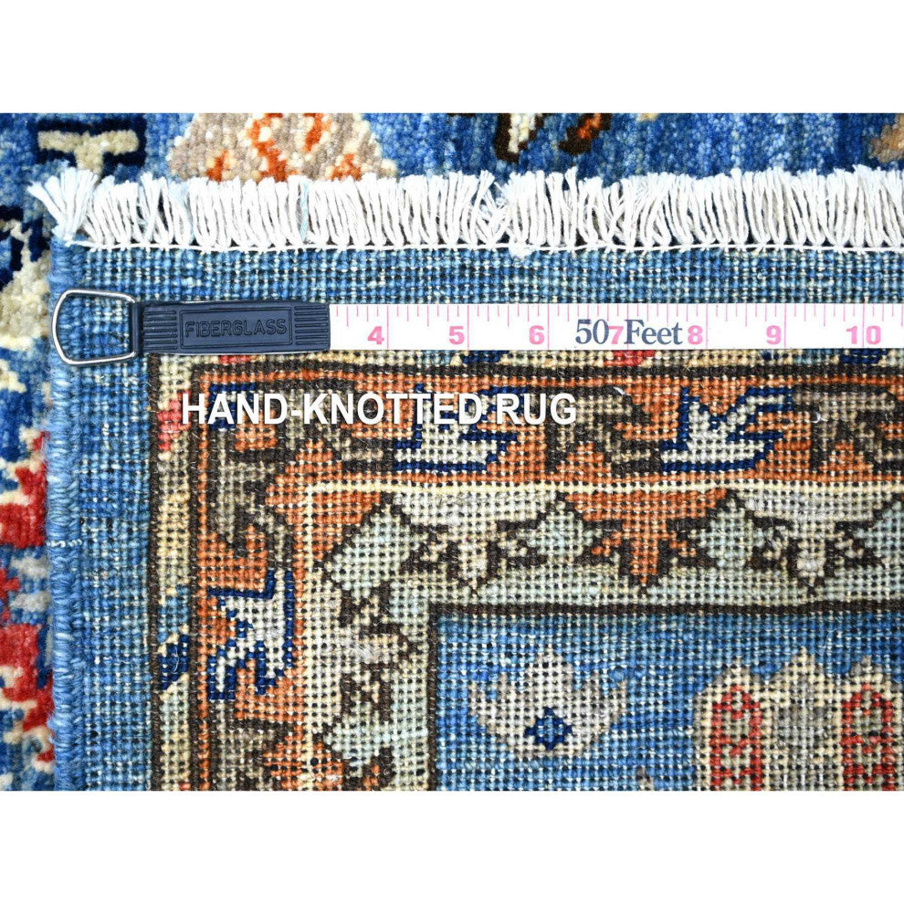 Lapis Blue Soft Wool Hand Knotted Afghan Ersari Runner Rug, 3'x4'