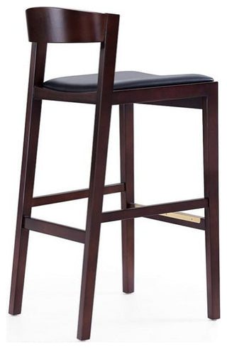 3 Piece Bar Stool Set with Walnut Beech Wood Frame and Black PU Leather