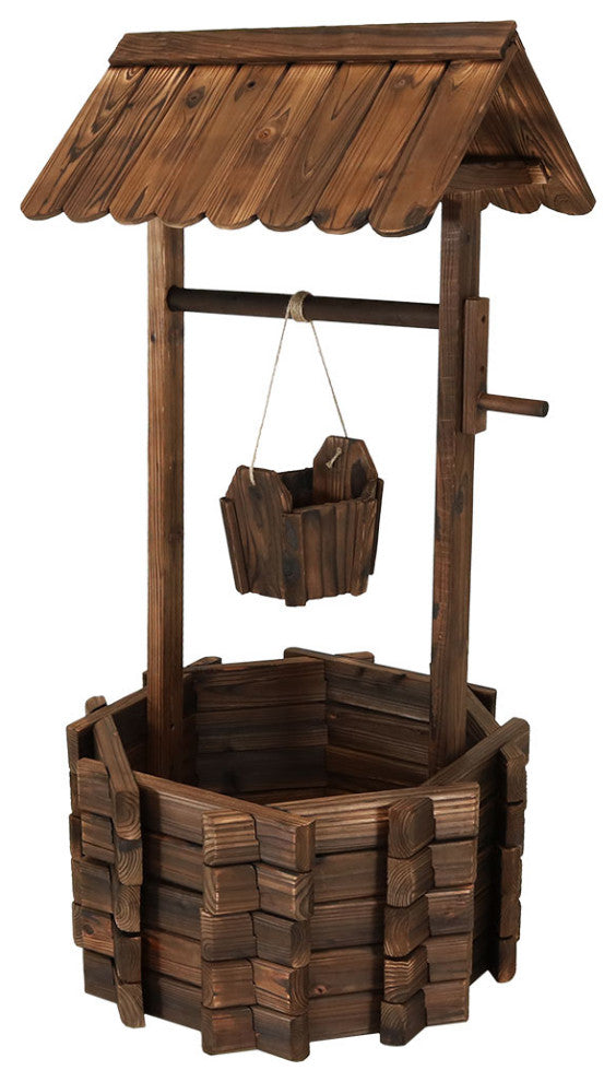 Sunnydaze 2-Tier Wooden Wishing Well Outdoor Patio Garden Planter, 45"
