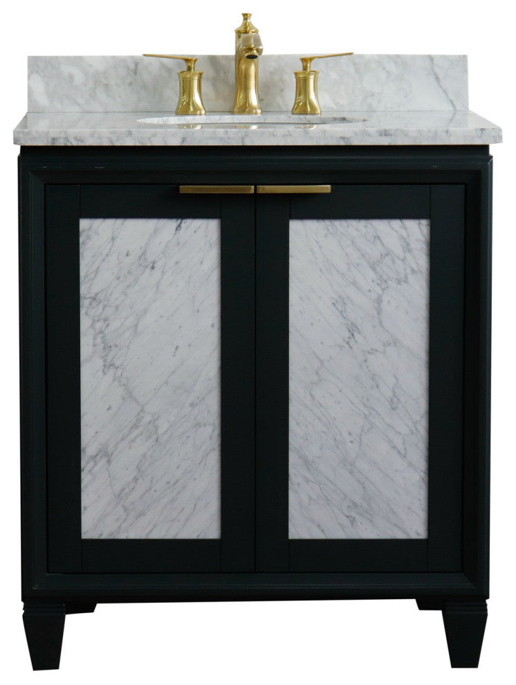31" Single Sink Vanity, Dark Gray Finish With White Carrara Marble