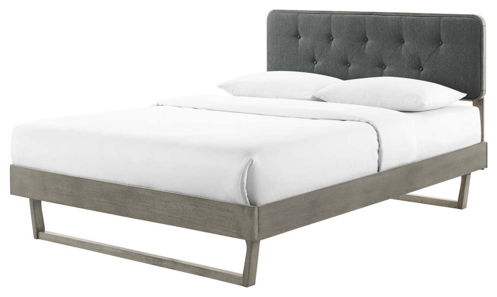 Platform Bed Frame, Twin Size, Wood, Grey Gray, Modern Contemporary, Bedroom