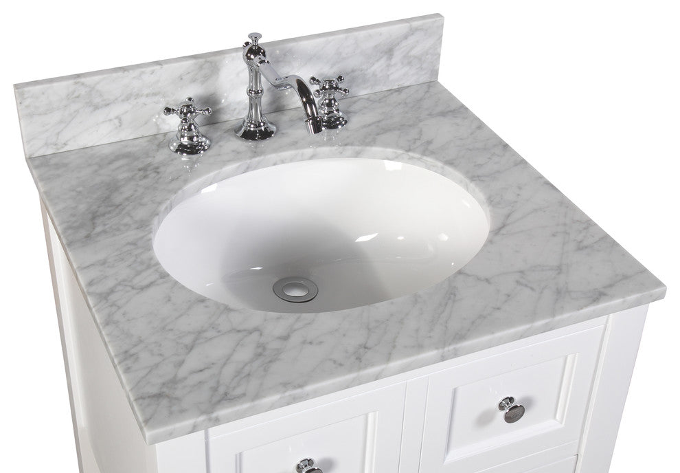 New Yorker Bath Vanity, White, 24", Carrara Marble