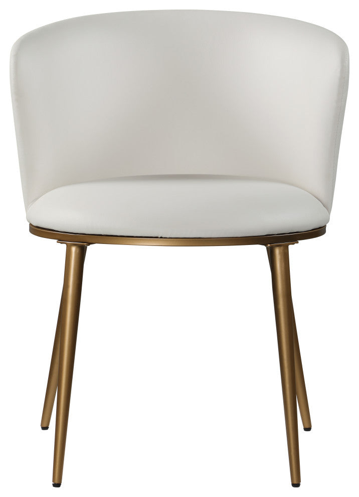 Skylar Dining Chair, Set of 2, White Faux Leather, Brushed Gold Iron Legs