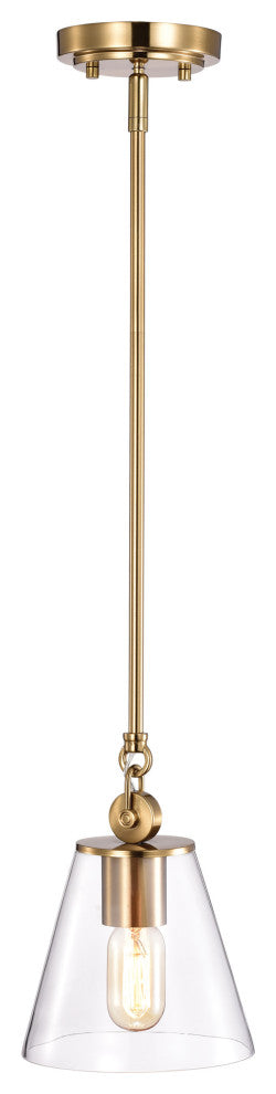 Dover 1-Light Small Pendant, Vintage Brass With Clear Glass