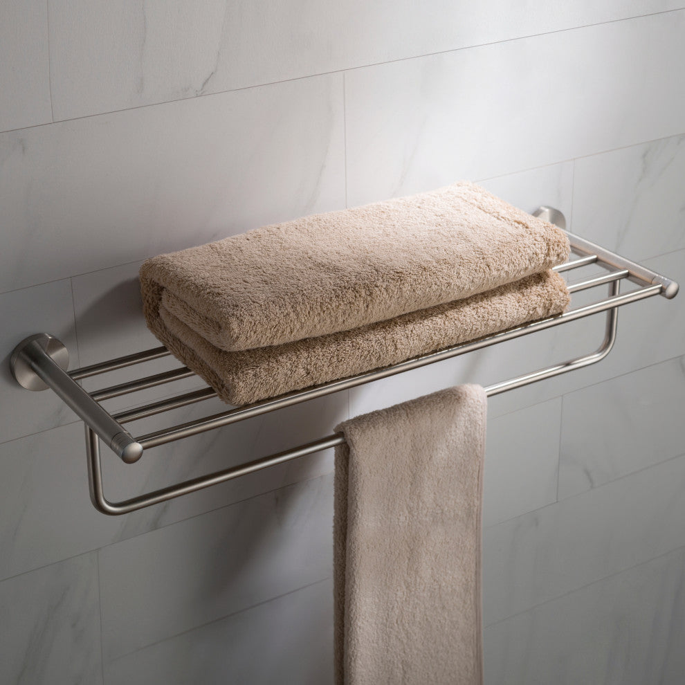 Elie Bathroom Shelf with Towel Bar, Brushed Nickel