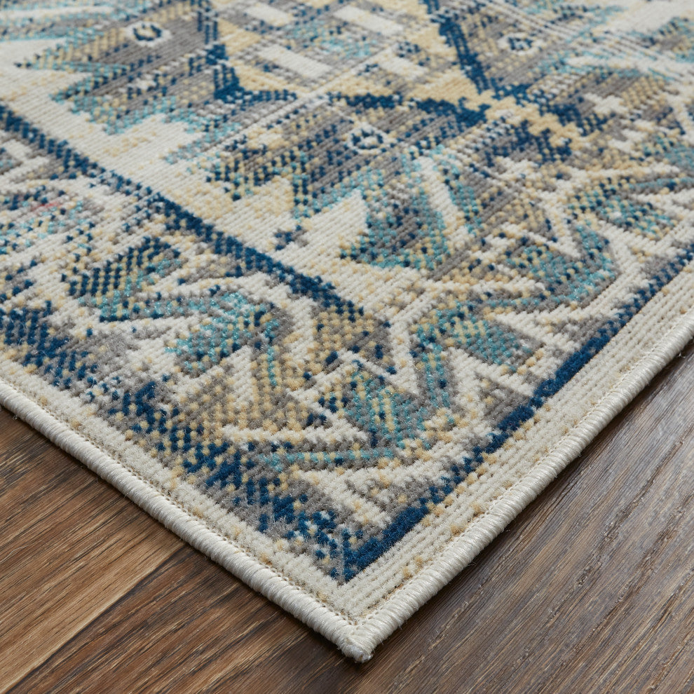 Weave & Wander Kezia Rug, River Blue/Vanilla Beige, 7ft-9in x 10ft-6in