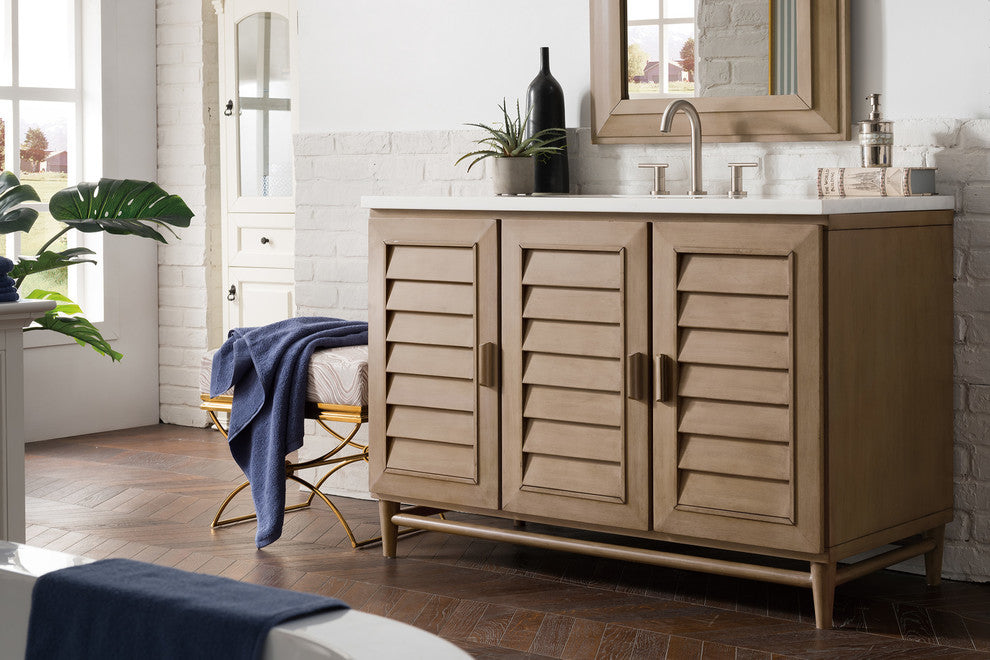 Portland 48" Vanity, White Washed Walnut, Without Top