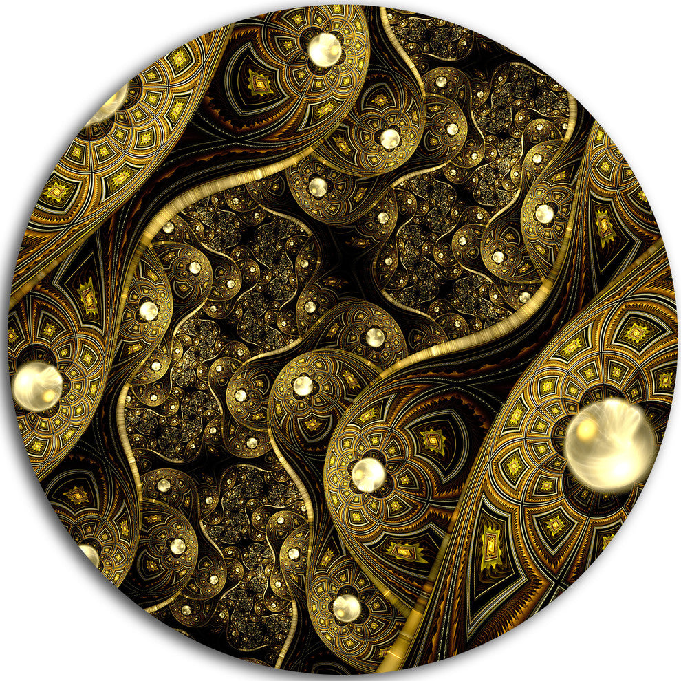 Brown Metallic Fabric Pattern, Digital Art Round Metal Wall Art, 11"