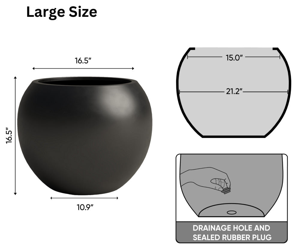 DTY Signature Mount Sherman 1-piece Fiberstone Planter, Black, Large