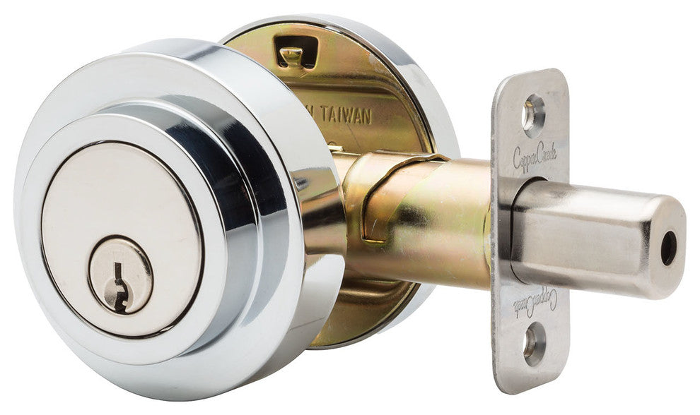 Mid Century Single Cylinder Deadbolt, Polished Stainless